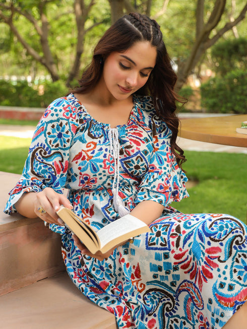 Printed Fit & Flared Midi Ethnic Dresses